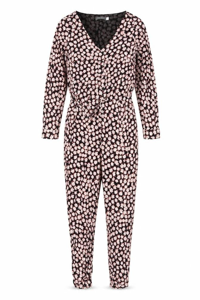 Mint Velvet Women’s Black Floral Size 8 V-Neck Tapered Jumpsuit