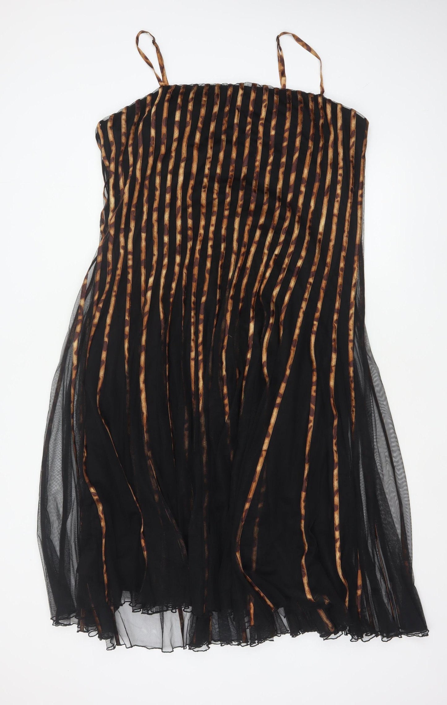Roman Originals Women Black Brown Stripe Mesh A-Line Long Dress 2XL