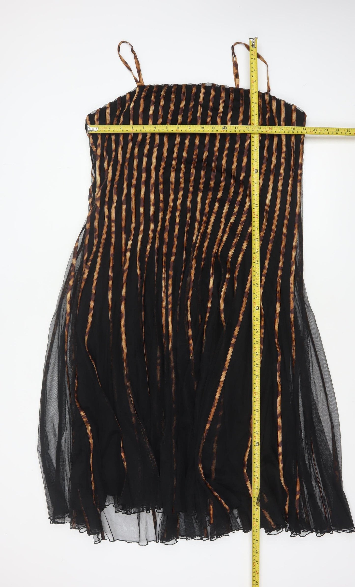 Roman Originals Women Black Brown Stripe Mesh A-Line Long Dress 2XL