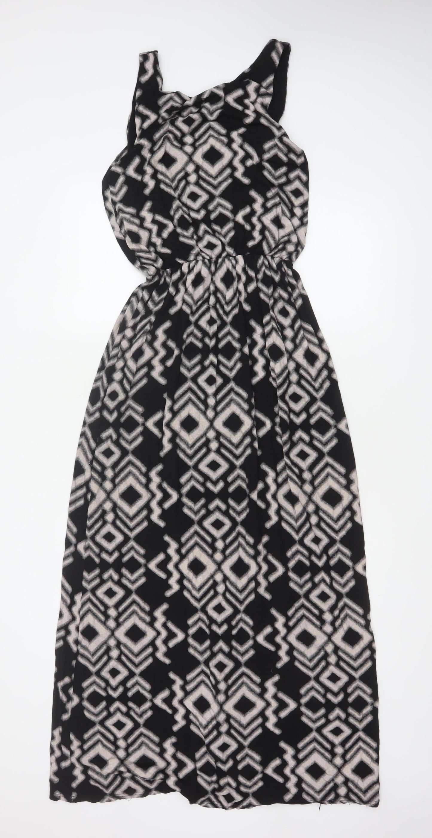 QED London Women Black Grey Aztec Geometric Maxi Dress Size S