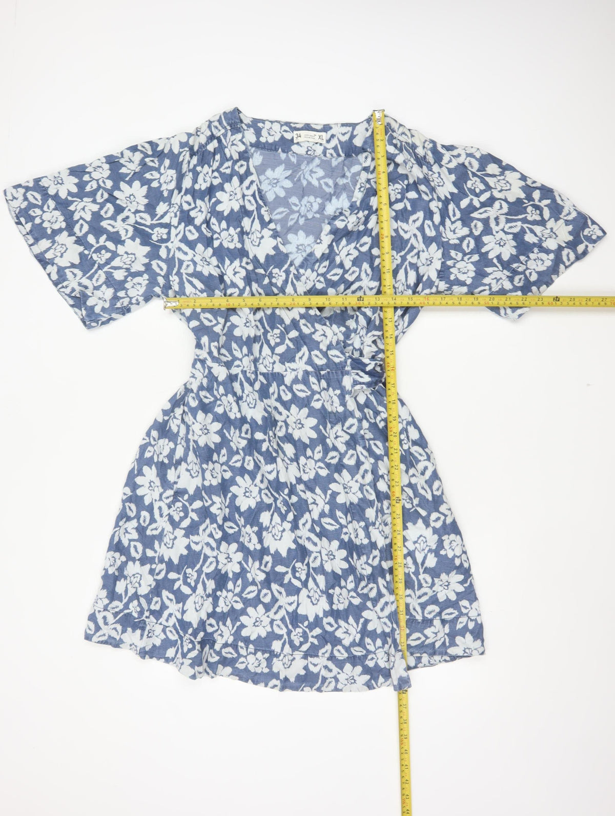 Sfera Denim Premium Women Blue Floral Wrap Dress XL Short Lyocell
