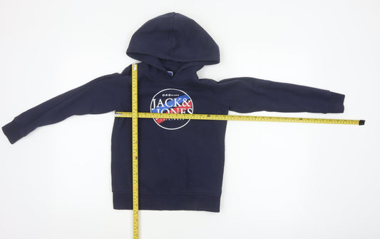 Jack & Jones Boys Navy 9-10 Years Pullover Logo Hoodie Cotton Blend