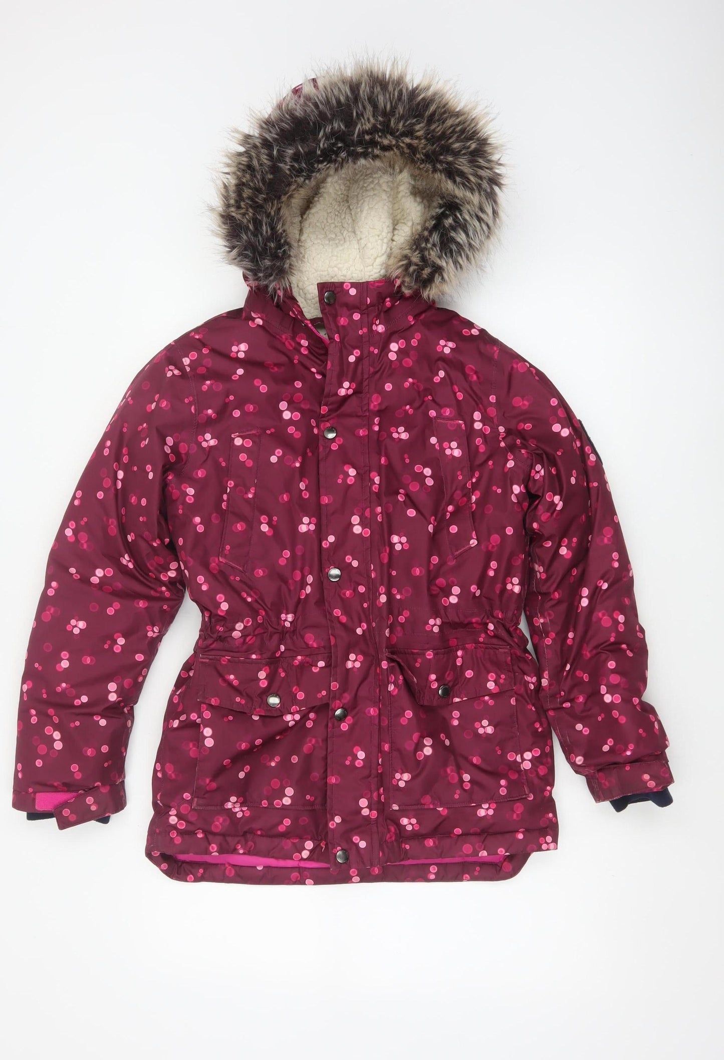 Lands' End Girls Purple 10-11 Years Parka Hooded Down Faux Fur Coat
