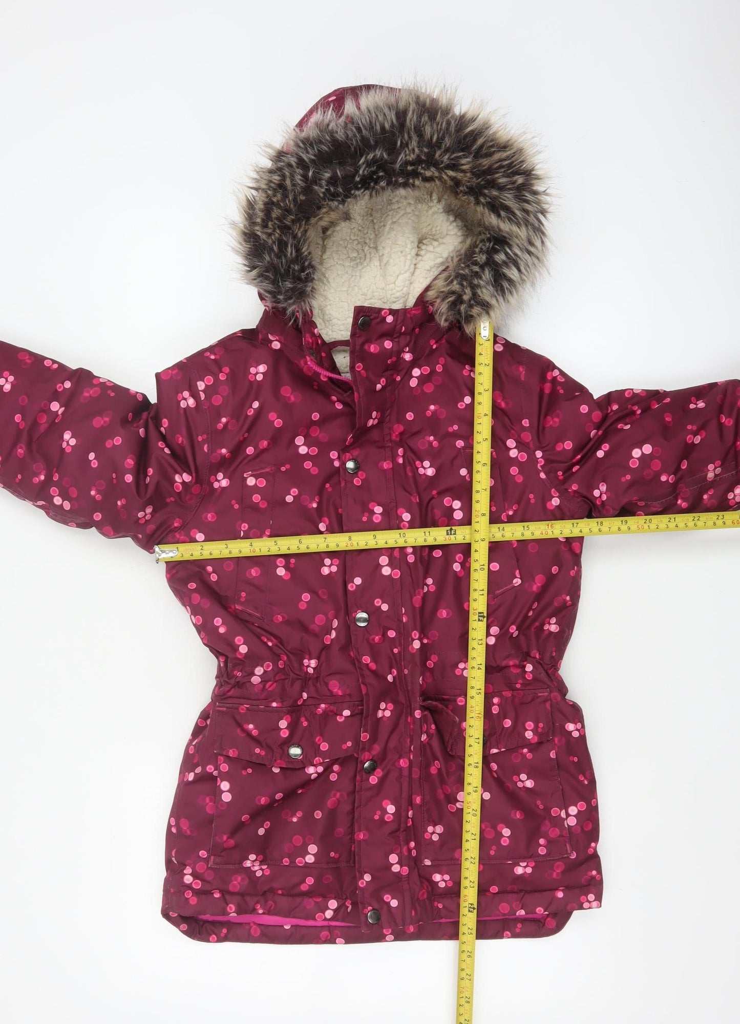 Lands' End Girls Purple 10-11 Years Parka Hooded Down Faux Fur Coat