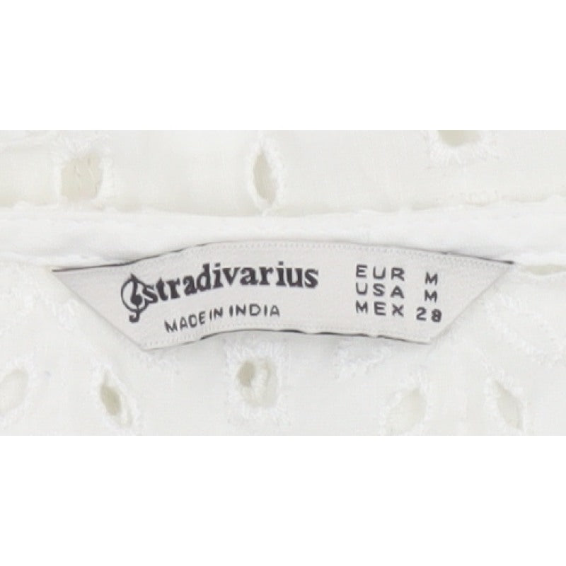 Stradivarius Women Ivory M Broderie Anglaise Puff Sleeve Ruffle Blouse