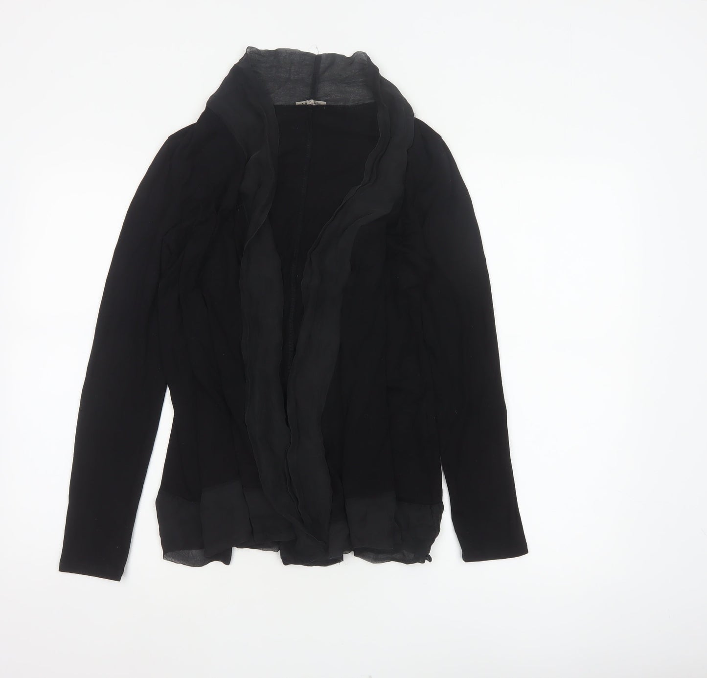 Jigsaw Women’s Black Size S Ruffle Open Front Long Sleeve Viscose Blouse