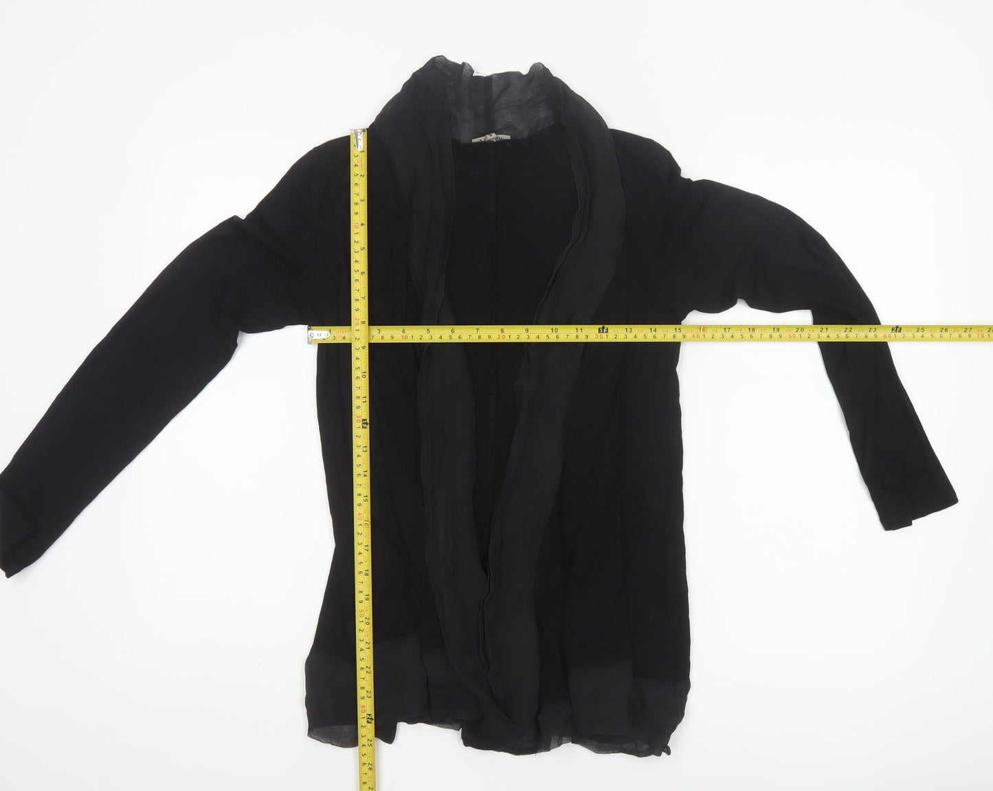 Jigsaw Women’s Black Size S Ruffle Open Front Long Sleeve Viscose Blouse