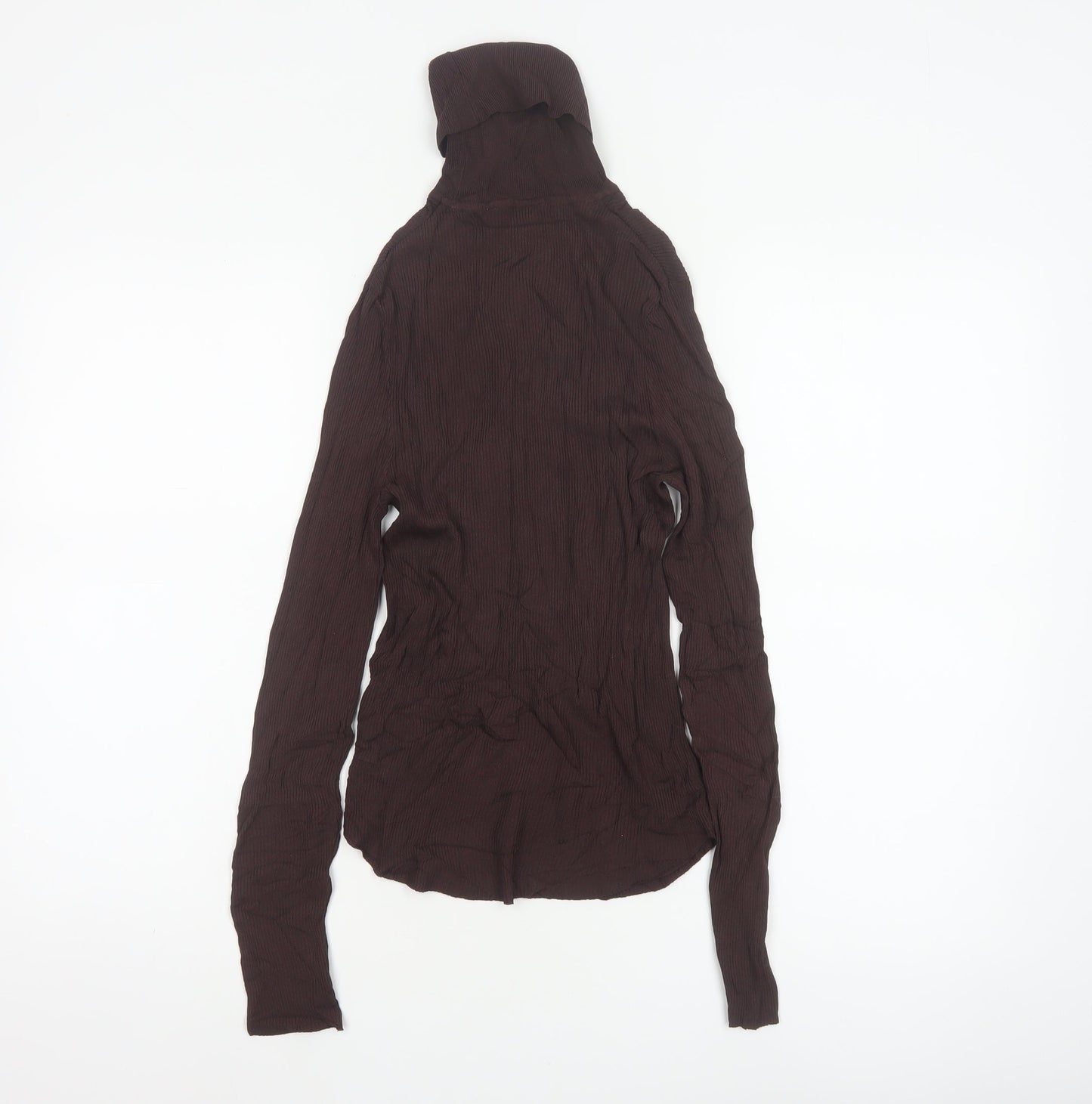 Zara Women Brown M Ribbed Roll Neck Long Sleeve Stretch Top