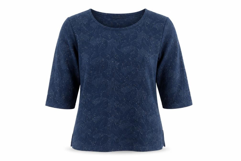 Just Elegance Women’s Blue Size 12 Floral Rhinestone 3/4 Sleeve Top