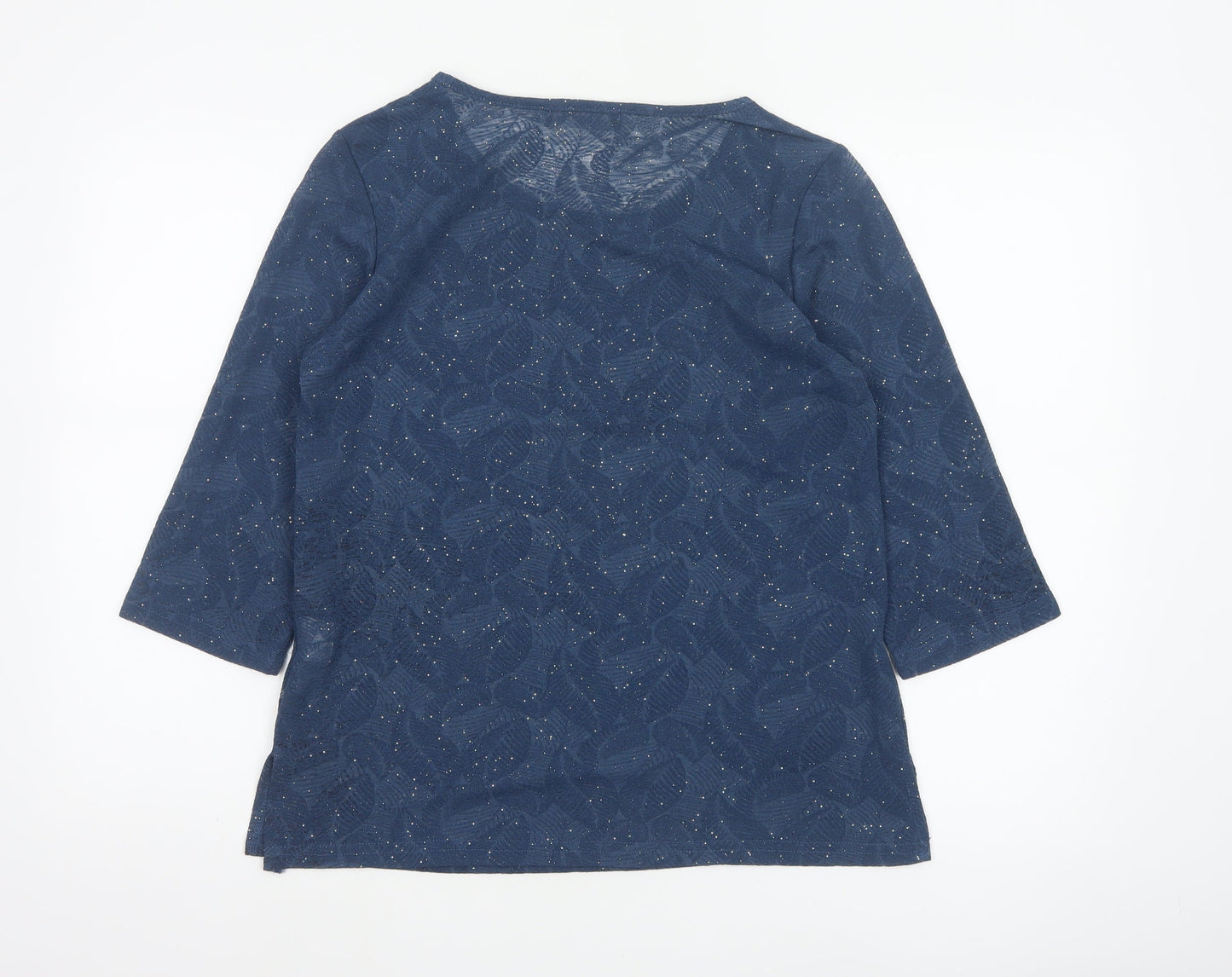 Just Elegance Women’s Blue Size 12 Floral Rhinestone 3/4 Sleeve Top