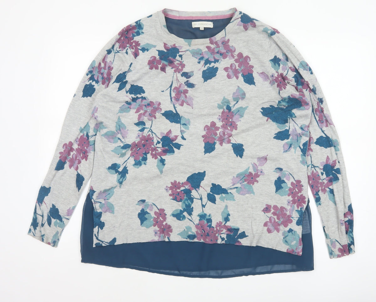 RJR.John Rocha Women Grey Floral Knit Layered Jumper UK 14