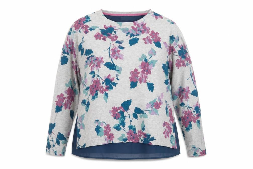 RJR.John Rocha Women Grey Floral Knit Layered Jumper UK 14