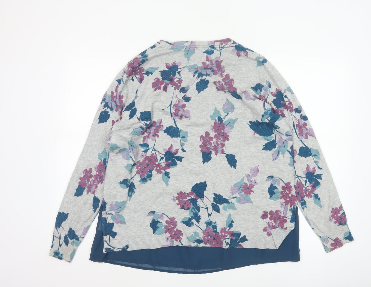 RJR.John Rocha Women Grey Floral Knit Layered Jumper UK 14