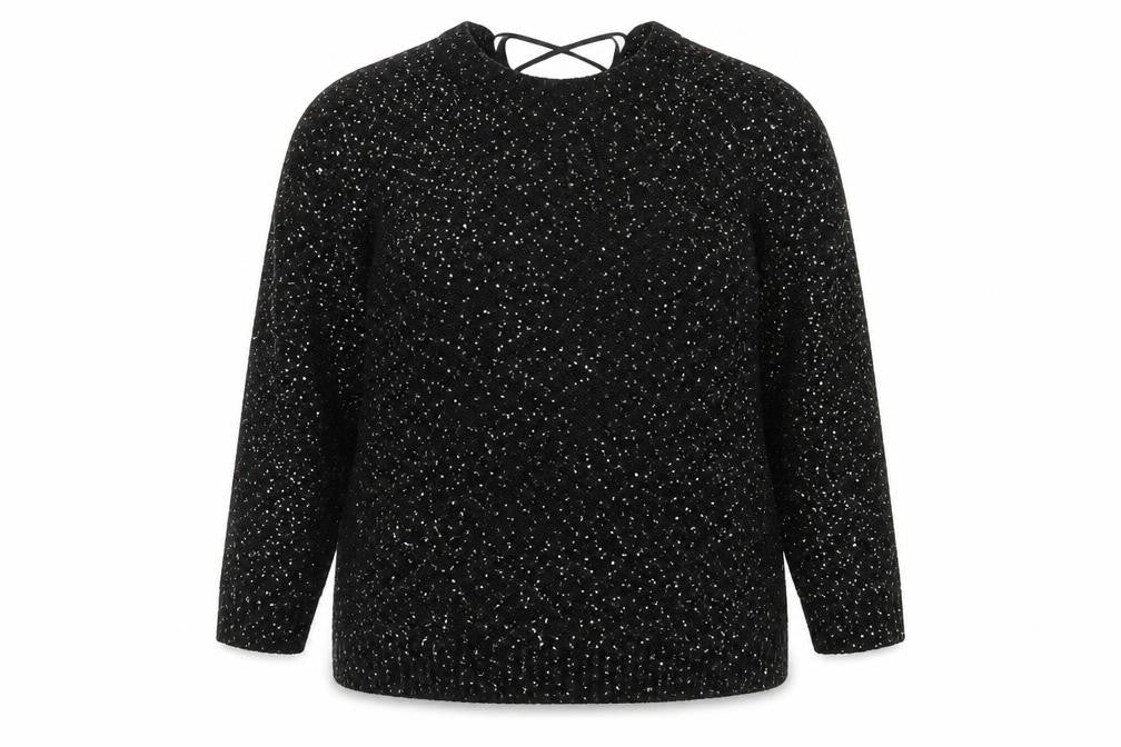 Yours Women’s Black Sequin Lace-Up Back 3/4 Sleeve Blouse UK 26-28