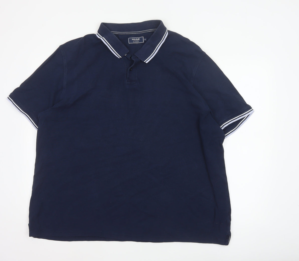 Back view of Maine Men’s Blue 2XL Classic Short Sleeve Contrast Trim Polo Shirt