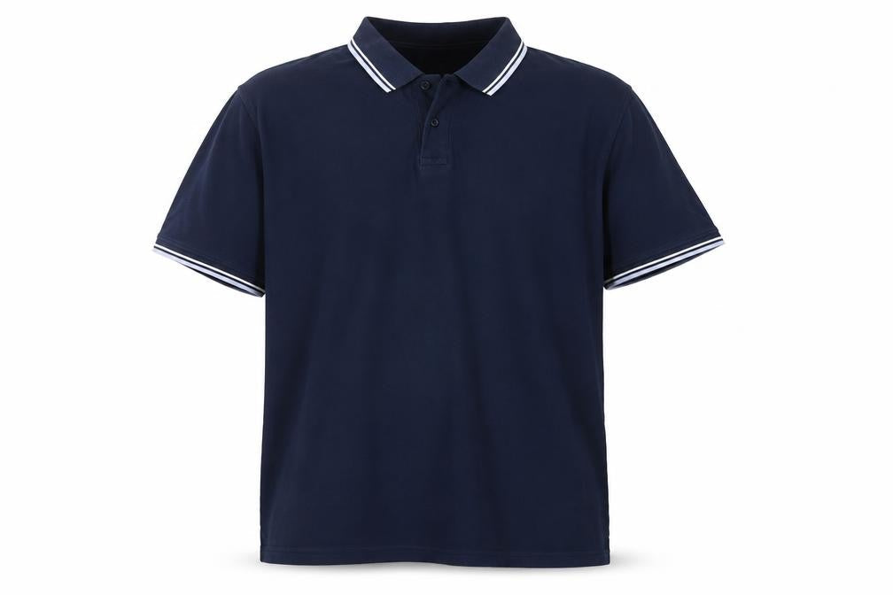 Front view of Maine Men’s Blue 2XL Classic Short Sleeve Contrast Trim Polo Shirt