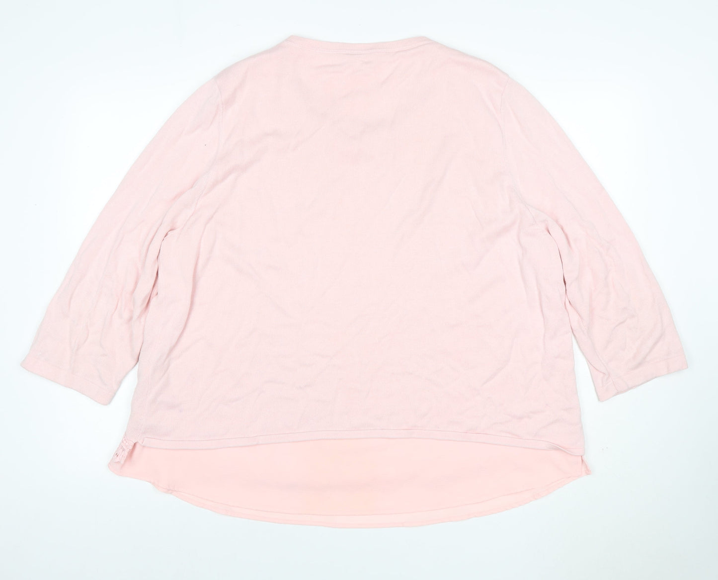 Together Women’s Pink UK 22 3/4 Sleeve Lace Hem Scoop Neck Jumper