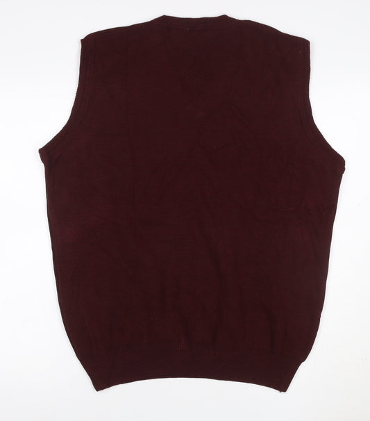 Qencay Men’s Red Wool Blend V-Neck Knit Vest 2XL