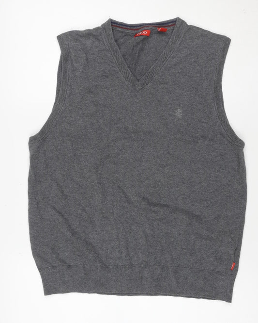 IZOD Men’s Grey Cashmere V-Neck Knit Logo Sweater Vest Size M