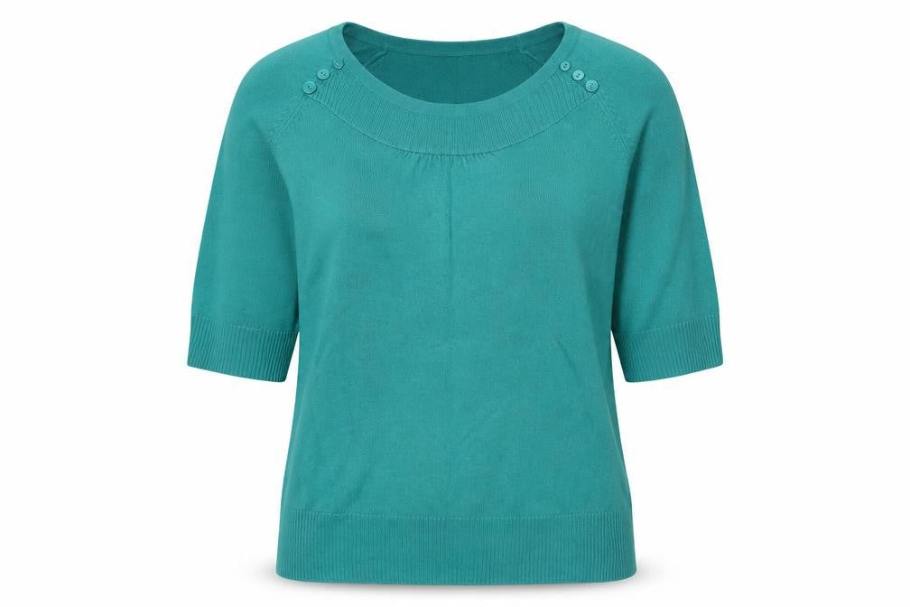 M&Co Women Green L Knit 3/4 Sleeve Round Neck Button Detail Top