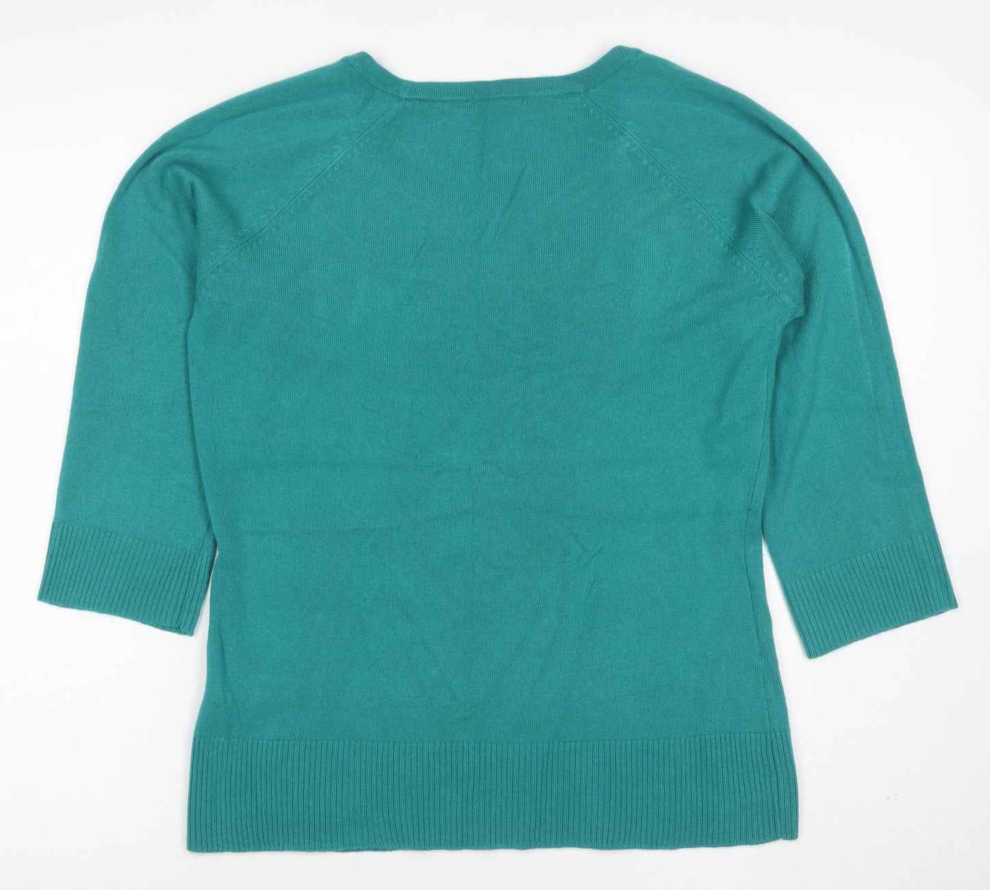 M&Co Women Green L Knit 3/4 Sleeve Round Neck Button Detail Top
