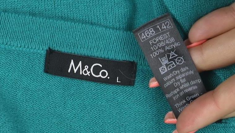 M&Co Women Green L Knit 3/4 Sleeve Round Neck Button Detail Top