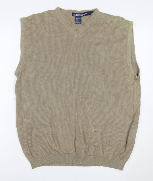 Nautica Men’s Beige XL Silk Cotton V-Neck Knit Jumper Vest