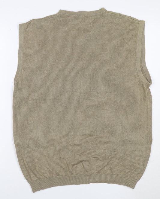 Nautica Men’s Beige XL Silk Cotton V-Neck Knit Jumper Vest