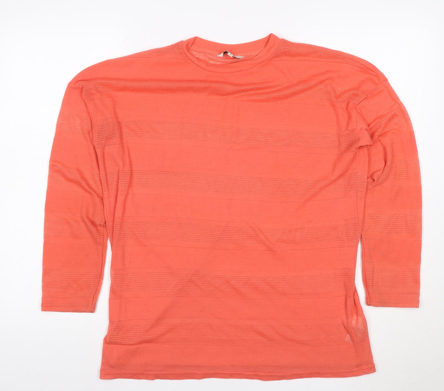 Next Women Orange UK 10 Mesh Stripe Long Sleeve Crew Neck T-Shirt