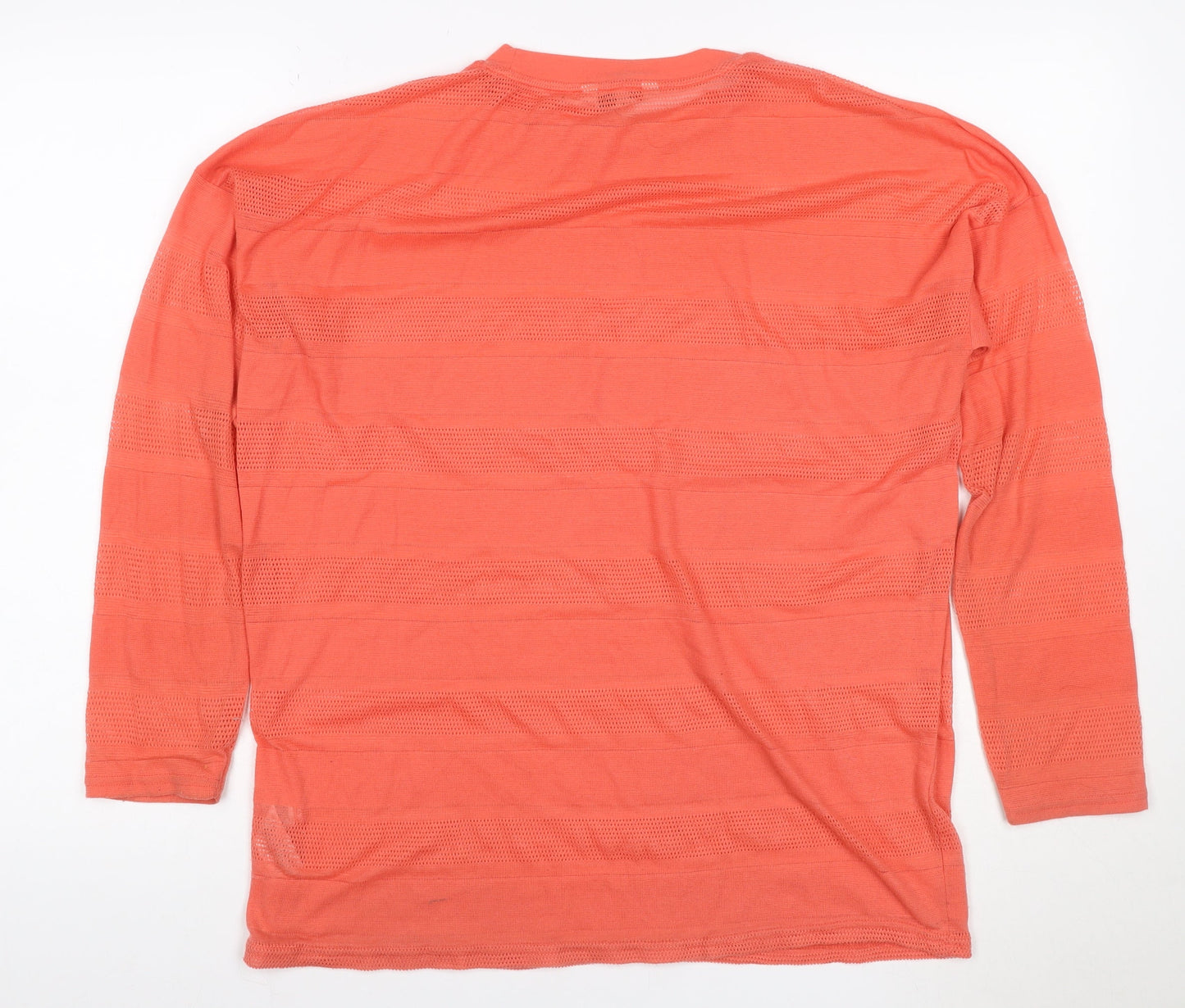 Next Women Orange UK 10 Mesh Stripe Long Sleeve Crew Neck T-Shirt