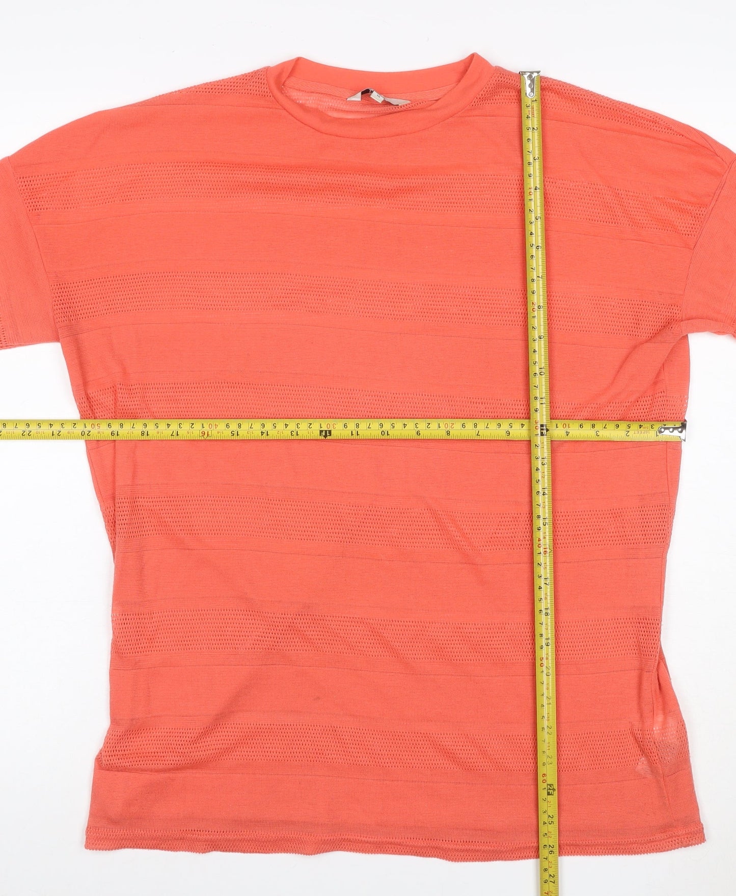 Next Women Orange UK 10 Mesh Stripe Long Sleeve Crew Neck T-Shirt