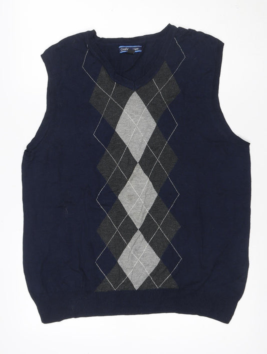 Croft & Barrow Men's Navy Argyle V-Neck Knit Vest Size L Rayon Blend