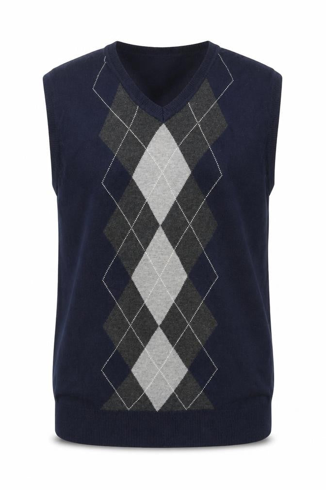 Croft & Barrow Men's Navy Argyle V-Neck Knit Vest Size L Rayon Blend