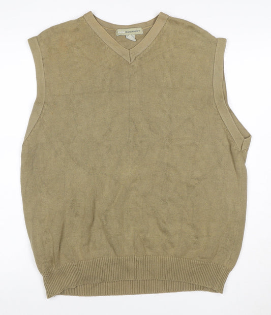 Basic Equipment Men’s Beige Cotton V-Neck Knit Sleeveless Jumper Vest L