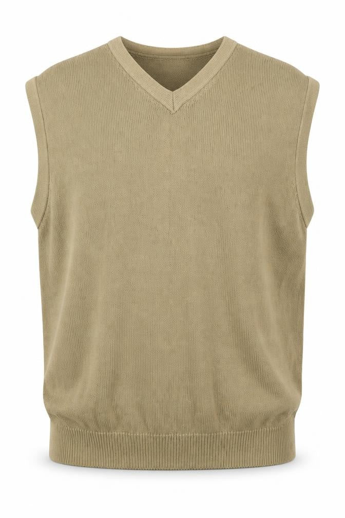 Basic Equipment Men’s Beige Cotton V-Neck Knit Sleeveless Jumper Vest L
