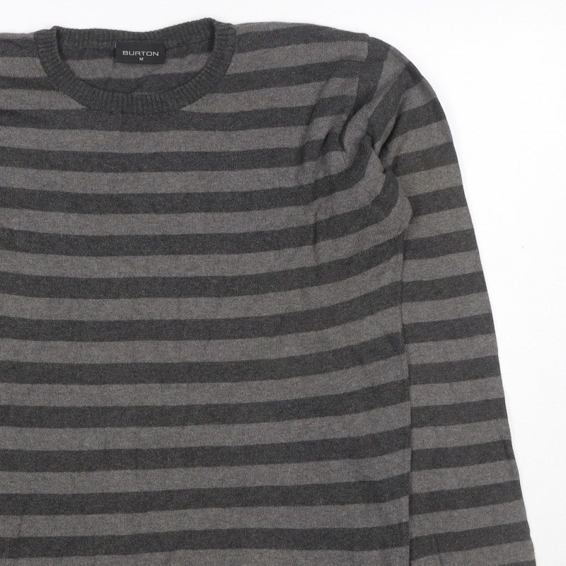 Additional view of Burton Men’s Grey Striped Crew Neck Knit Jumper, size M