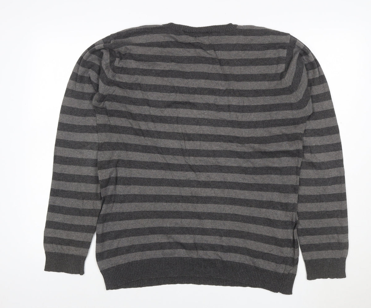 Close-up detail of Burton Men’s Grey Striped Crew Neck Knit Jumper, size M