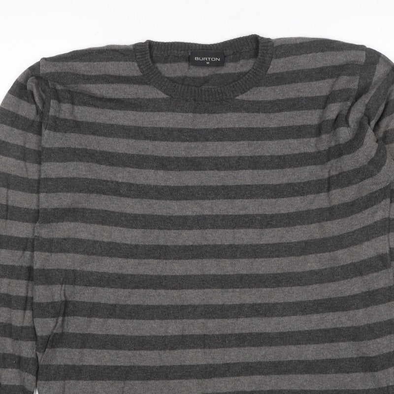 Additional view of Burton Men’s Grey Striped Crew Neck Knit Jumper, size M