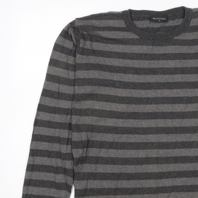 Additional view of Burton Men’s Grey Striped Crew Neck Knit Jumper, size M