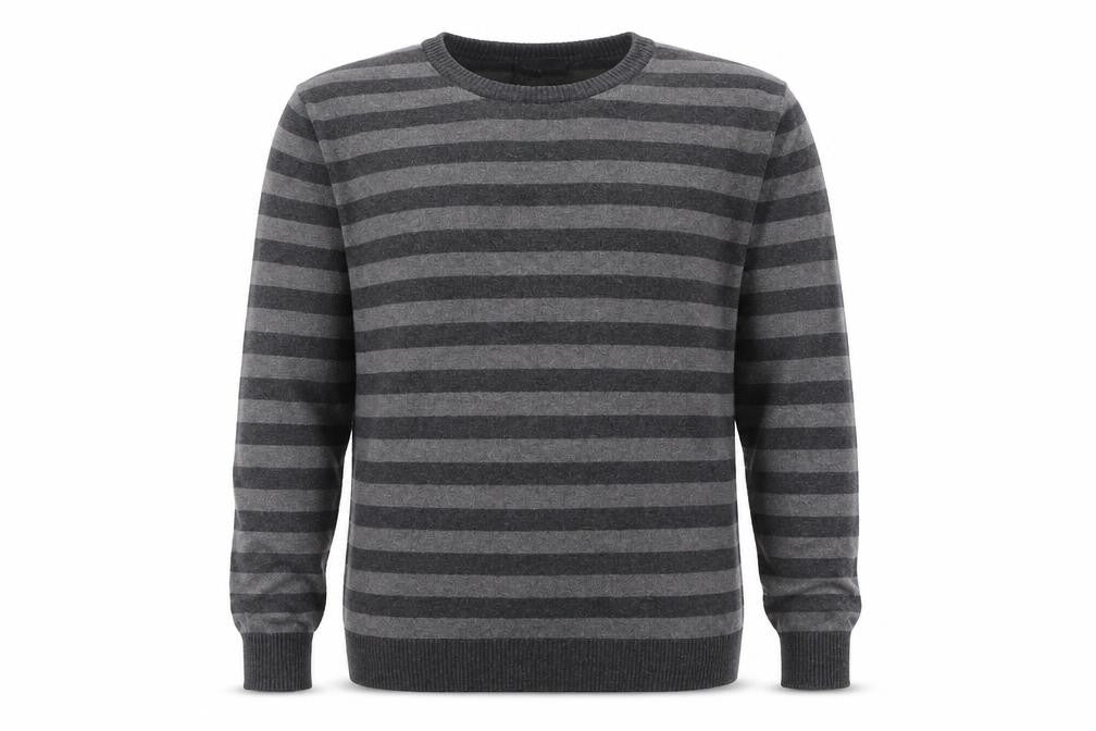 Front view of Burton Men’s Grey Striped Crew Neck Knit Jumper, size M