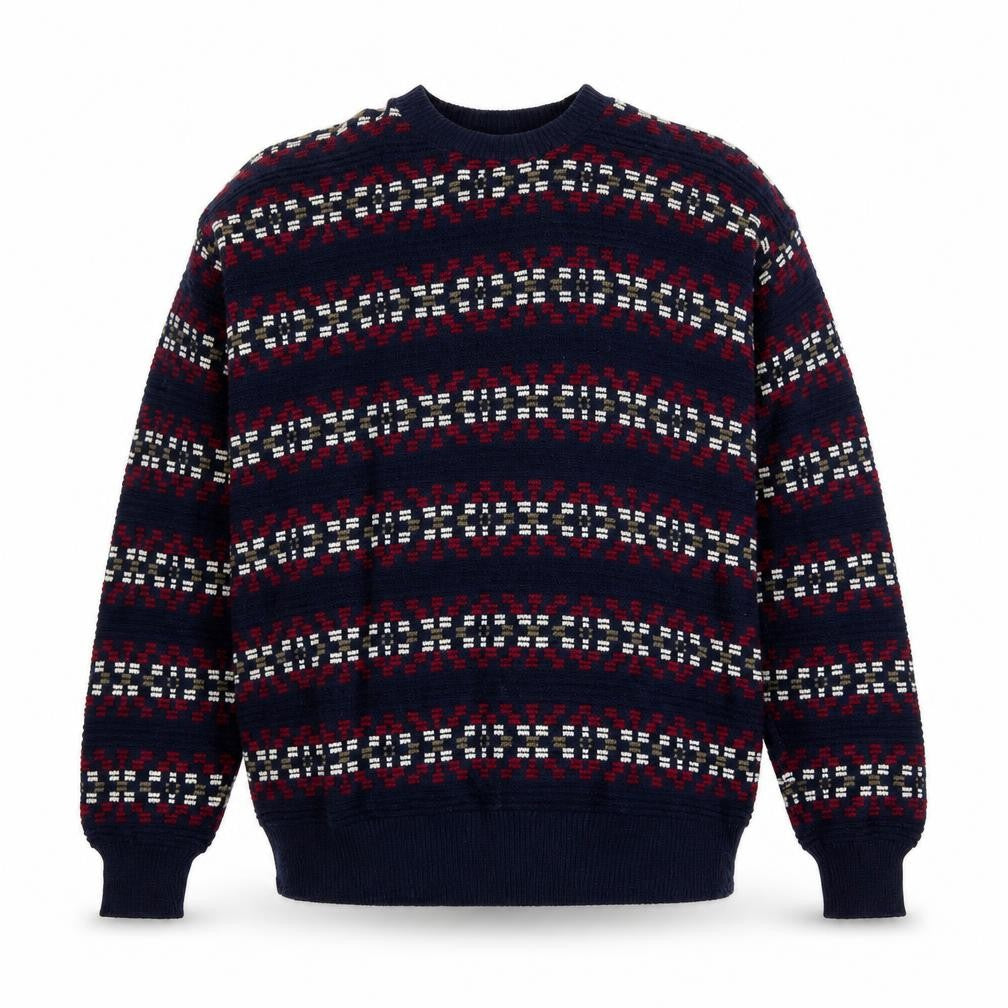 Robert Stock Men’s Blue Fair Isle Cotton Jumper Size L Retro 90s