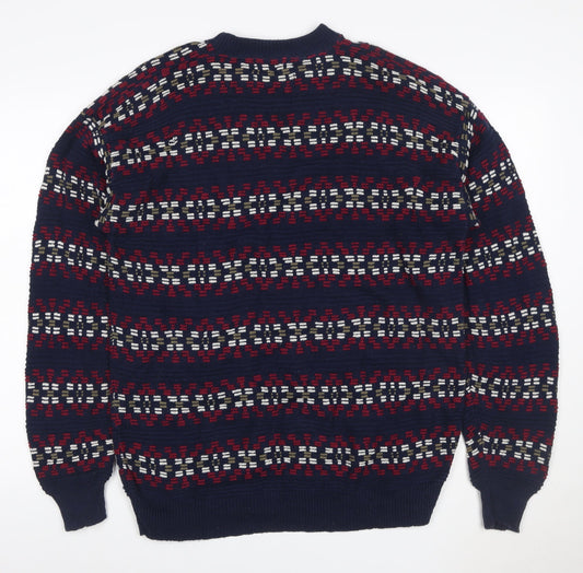 Robert Stock Men’s Blue Fair Isle Cotton Jumper Size L Retro 90s
