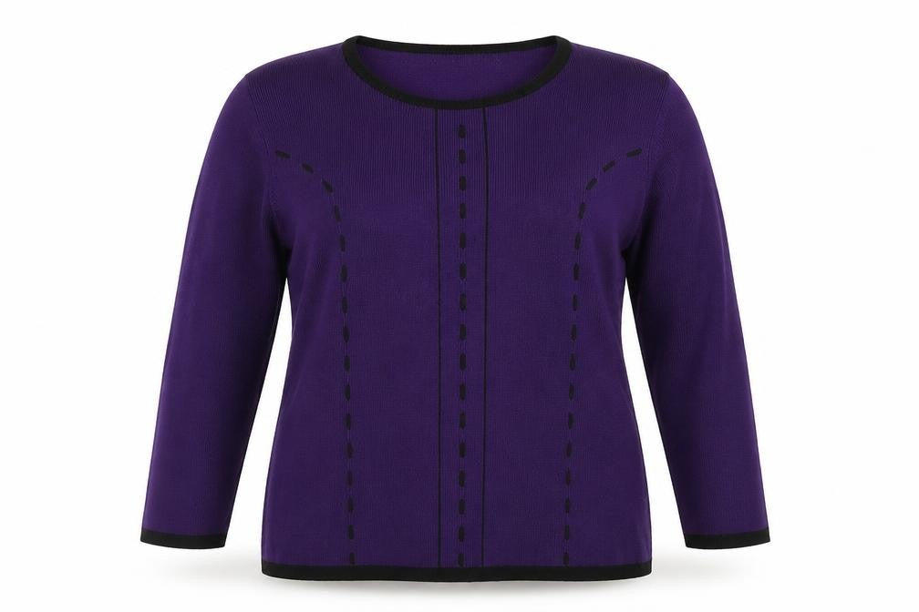 Carducci Women Purple Black Knit Jersey Top L 3/4 Raglan Sleeve