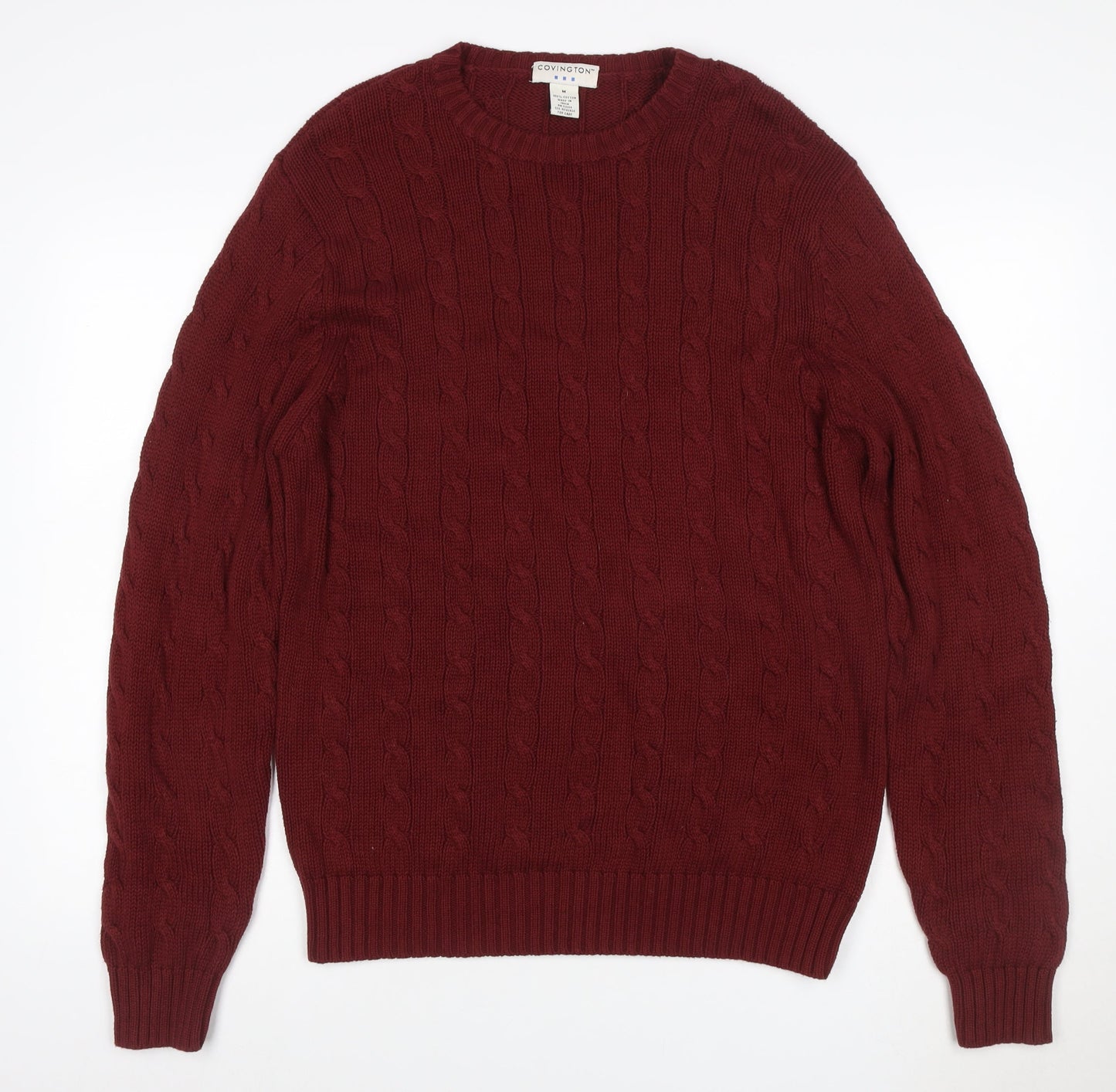 Covington Men’s Red Cable Knit Cotton Crew Neck Pullover Jumper M