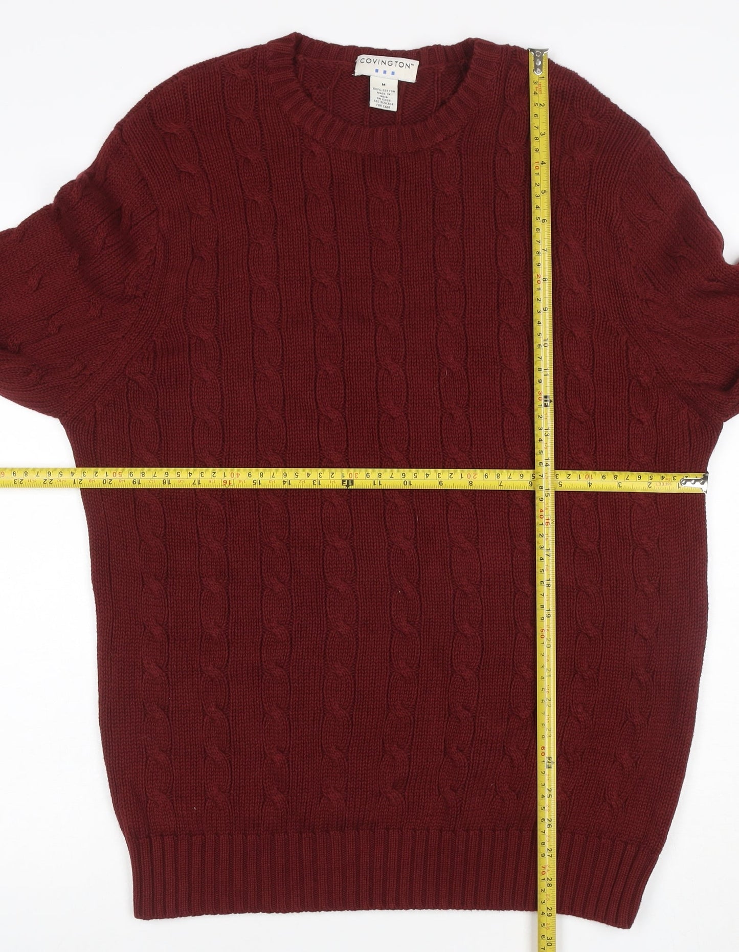 Covington Men’s Red Cable Knit Cotton Crew Neck Pullover Jumper M