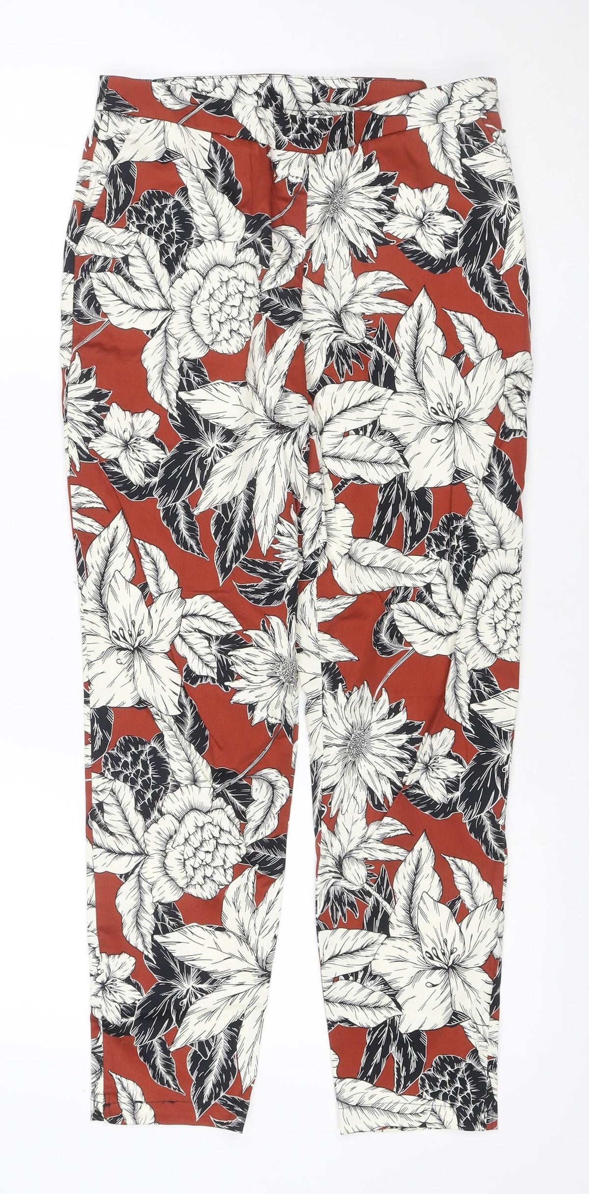 Additional front view of Dorothy Perkins Women Red Floral Cropped Trousers UK 8 Stretch