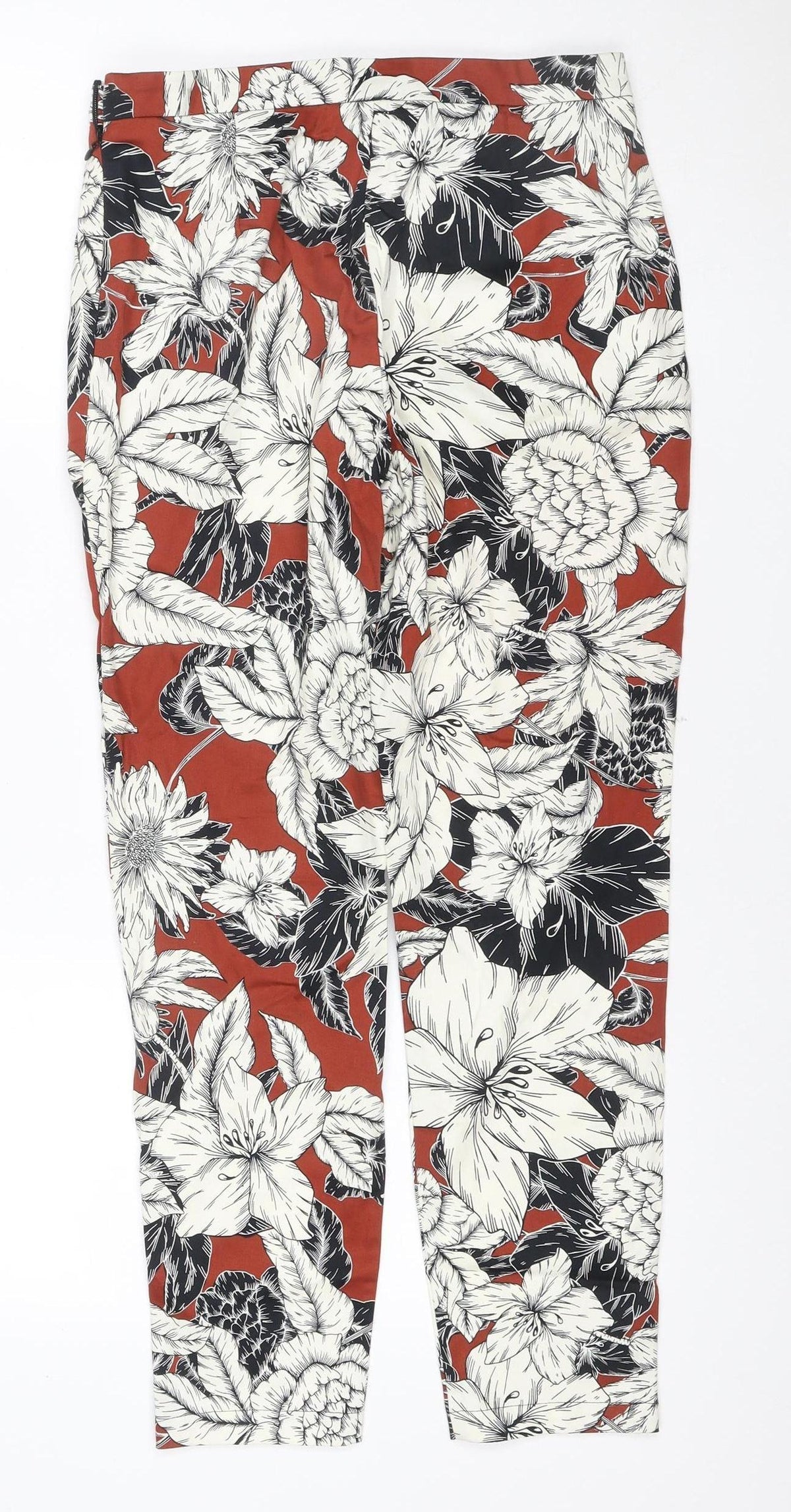 Back view of Dorothy Perkins Women Red Floral Cropped Trousers UK 8 Stretch
