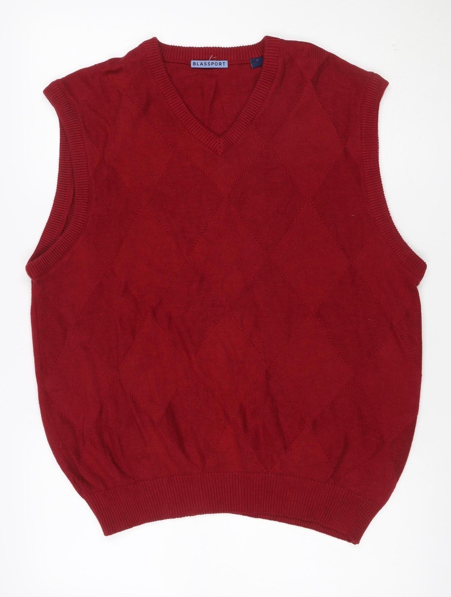 Blassport Men’s Red M Cotton Argyle V-Neck Knit Vest Jumper