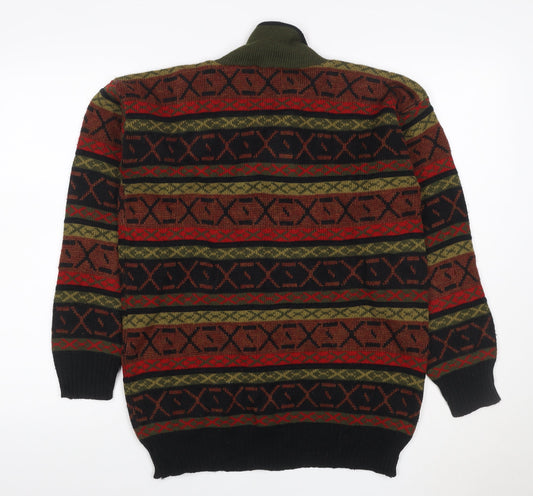 Gems Men’s Multicoloured M Henley Geometric Acrylic Knit Jumper Vintage