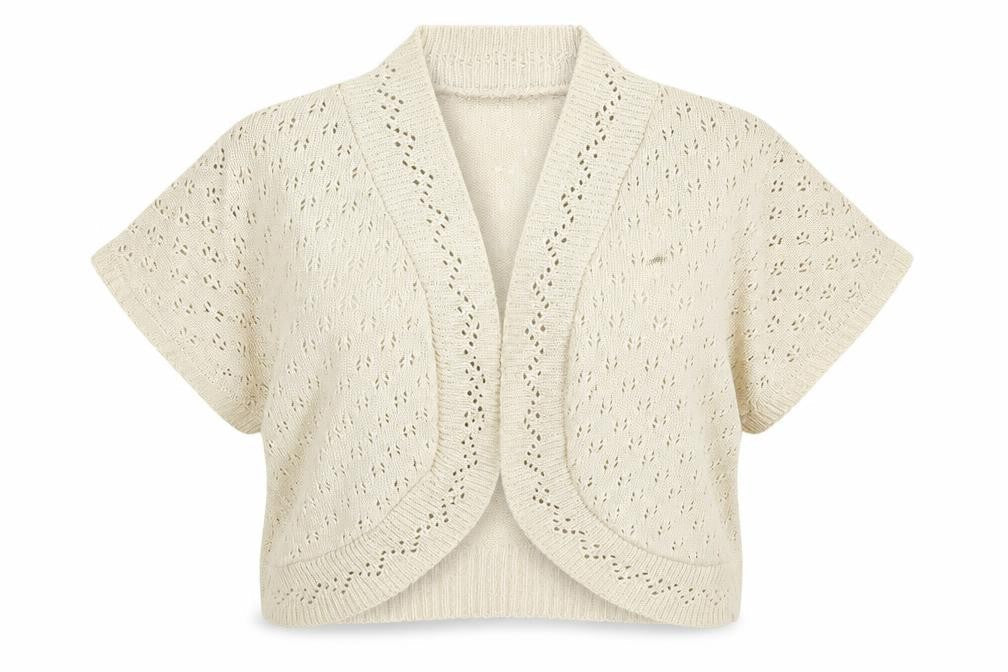 Glamorsa Women Ivory UK 20 Open Knit Wrap Cardigan Short Sleeve
